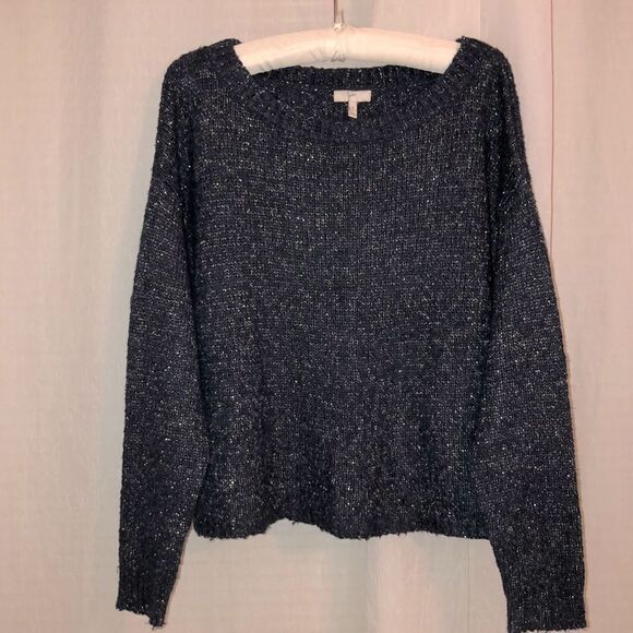Joie S Indigo Blue Silver Metallic Knit Alpaca Blend Pullover Sweater - Picture 3 of 14